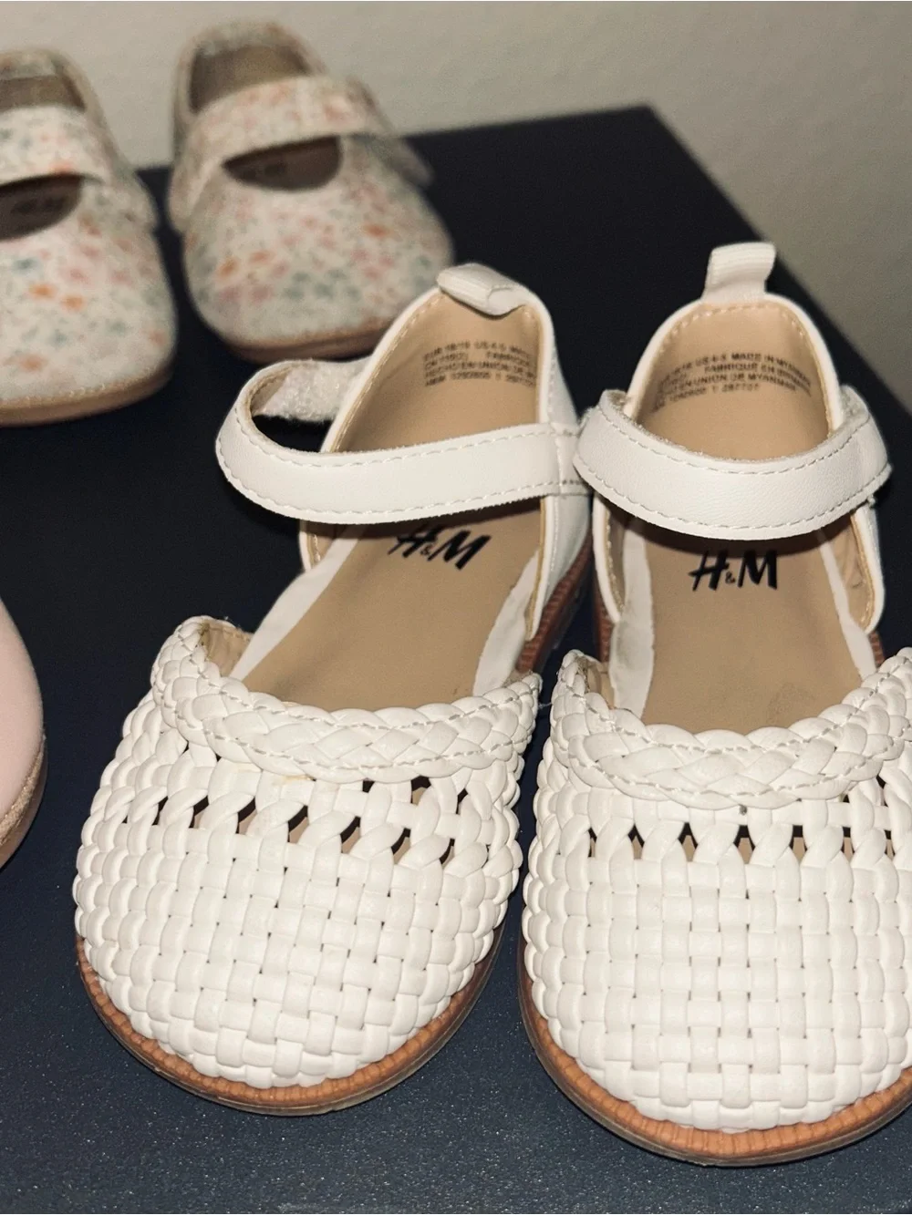 H&M Girls Pink, Floral, and White Mary Jane & Woven Dress Shoes Set of 3